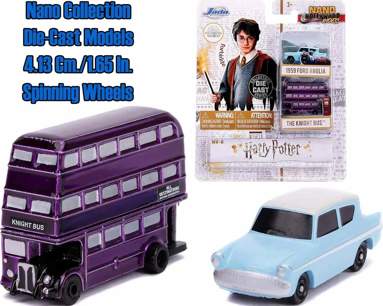 HARRY POTTER – FORD ANGLIA & KNIGHT BUS – 2 VEHICLES SET - DIE-CAST NANO MODELS