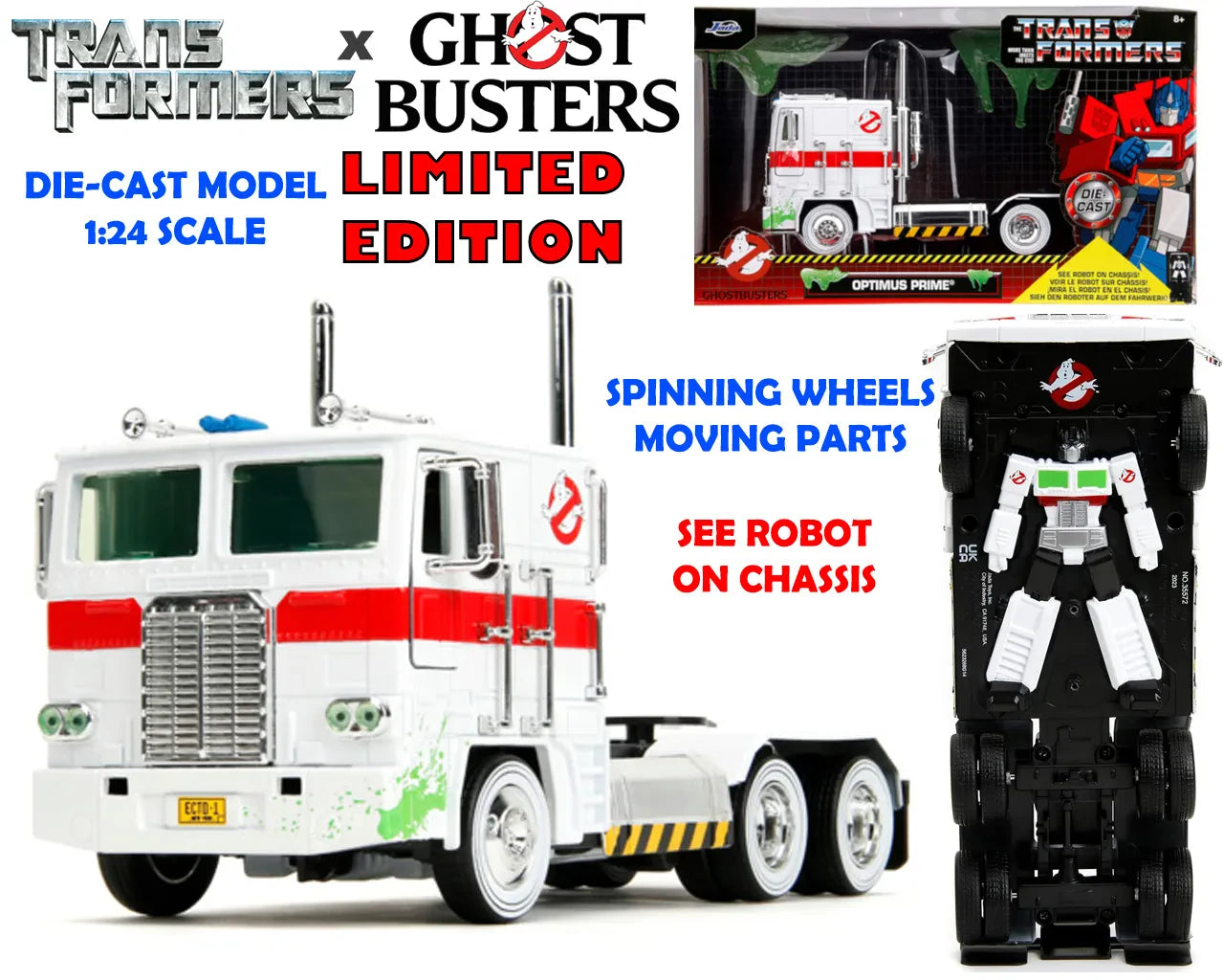 TRANSFORMERS G1 GHOSTBUSTERS - OPTIMUS PRIME x ECTO-1 - 1:24 DIE-CAST MODEL