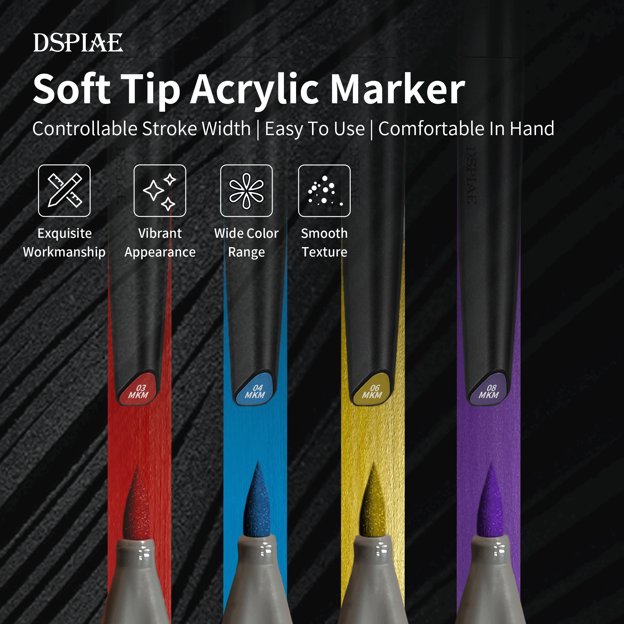DSPIAE MKM Acrylmarker mit weicher Spitze – Metallic-Farben