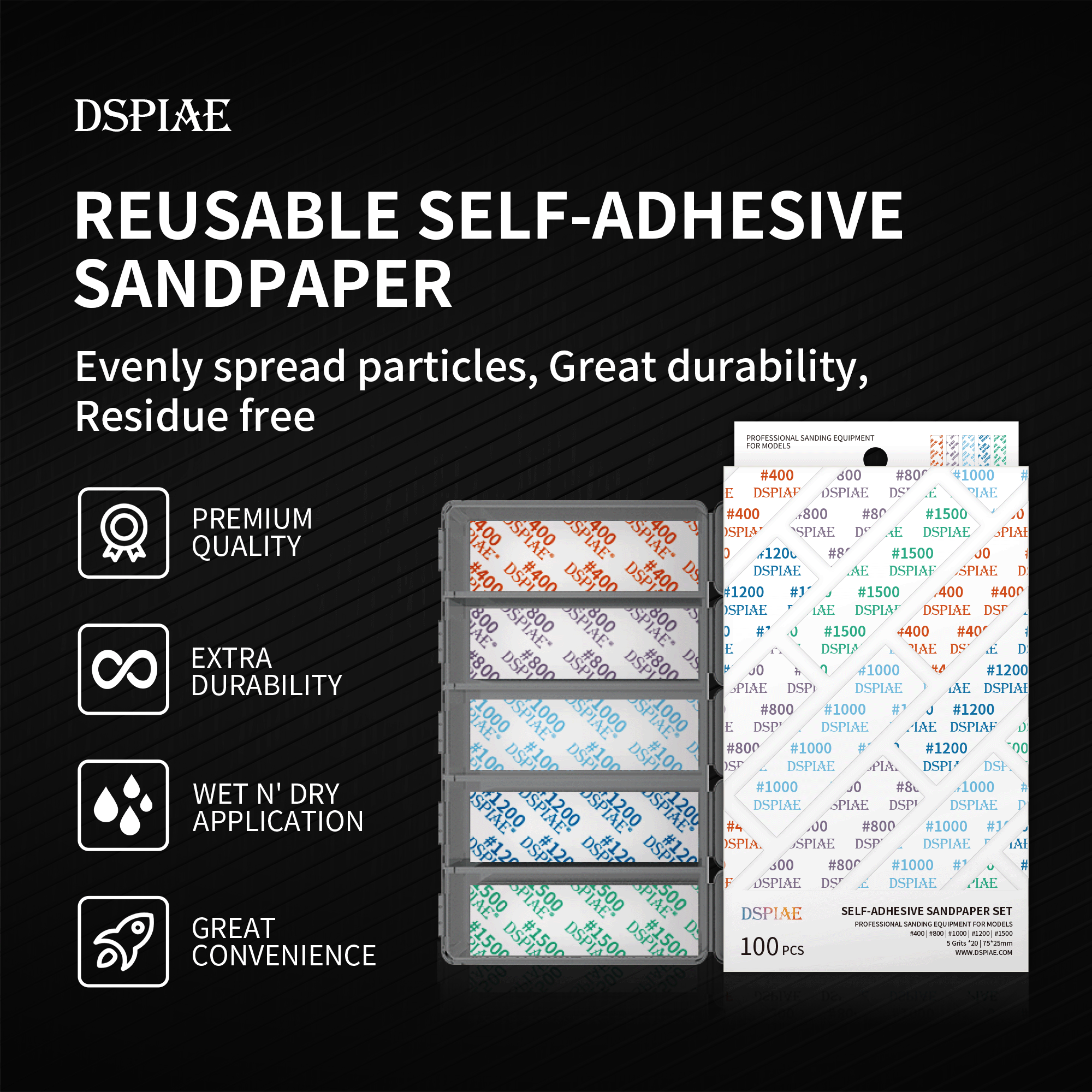 DSPIAE DSP-S01 Wiederverwendbares selbstklebendes Schleifpapier-Set