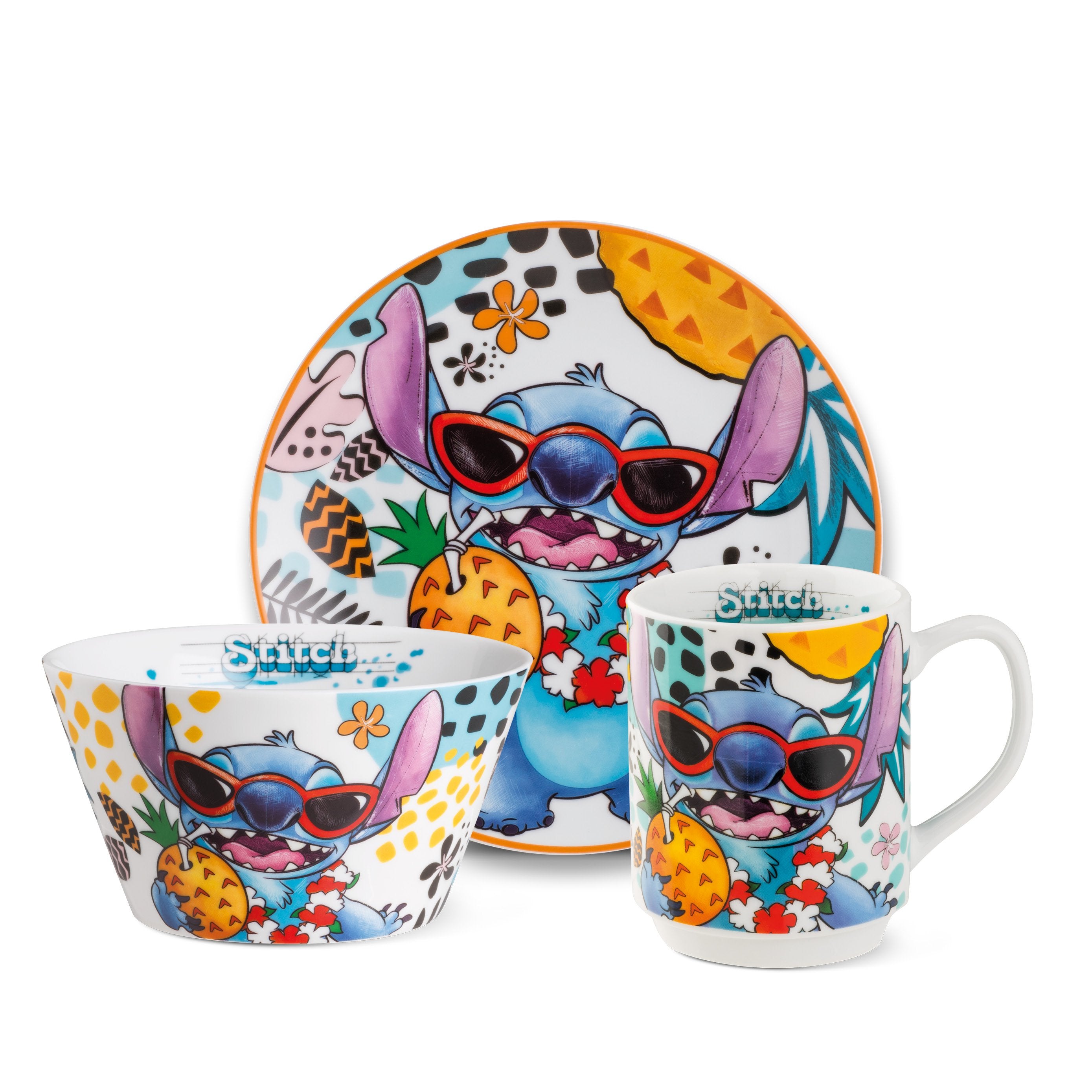 STITCH - Set - Plate + Mug + Bowl - White