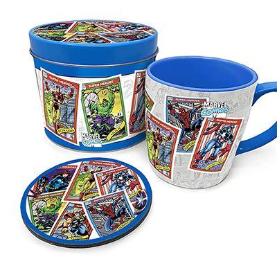 MARVEL – Retro „Collectors Cards“ – Tasse und Untersetzer in Metalldose