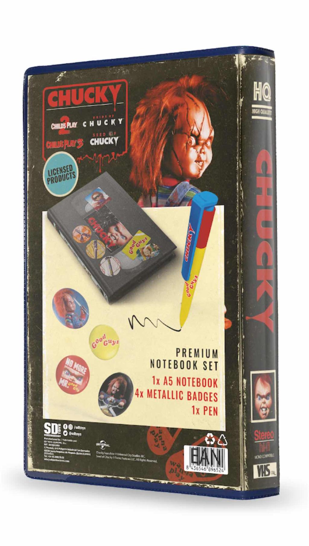 CHUCKY - Set VHS - Briefpapier-Set (Notizbuch, Anstecker und Stift)