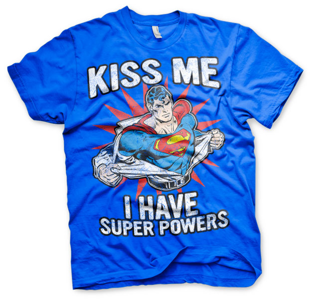 SUPERMAN – T-Shirt Kiss Me I Have Super Powers – Blau (M)