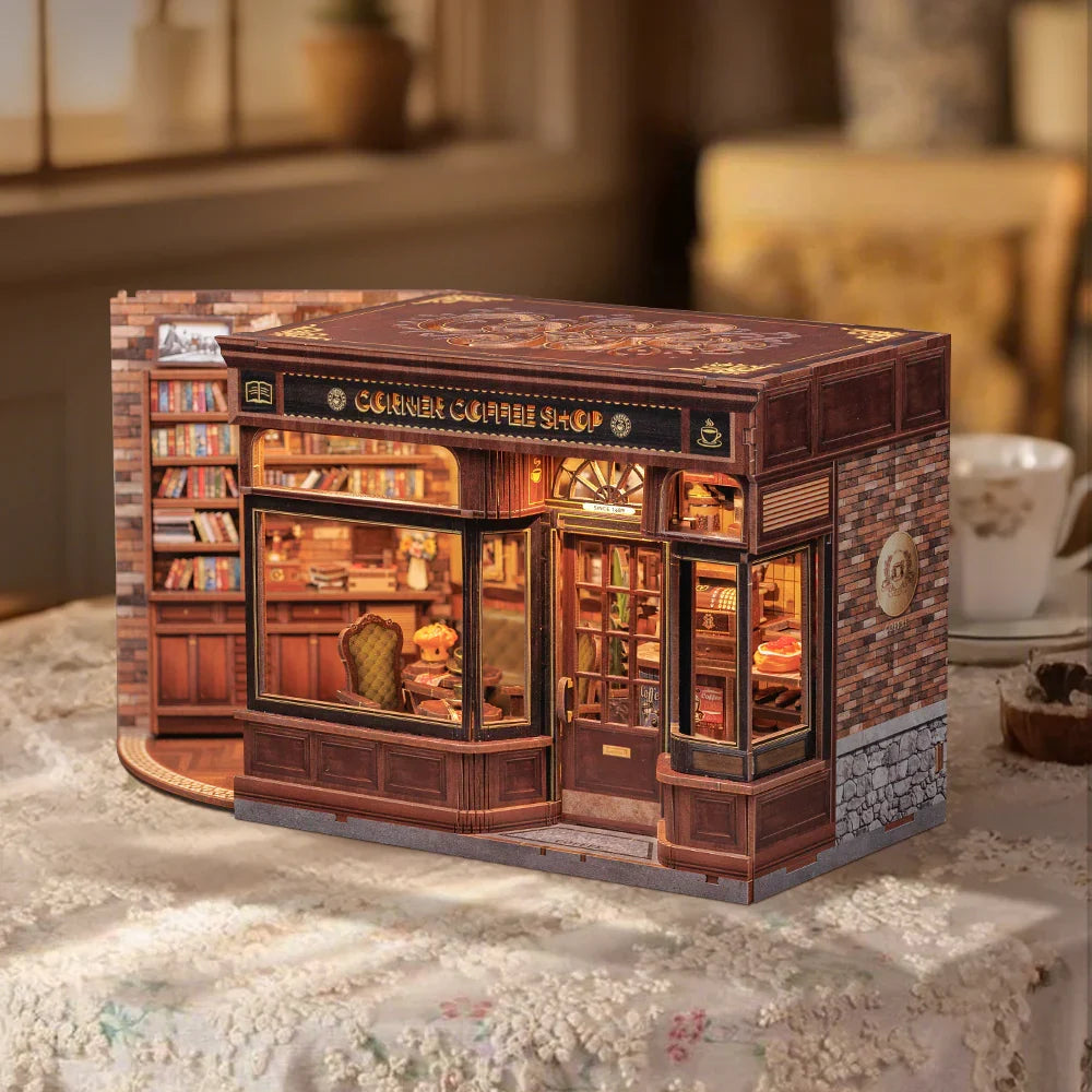 MINIATURE HOUSE - DIY- Corner Coffee Shop - 294pc + LED Light