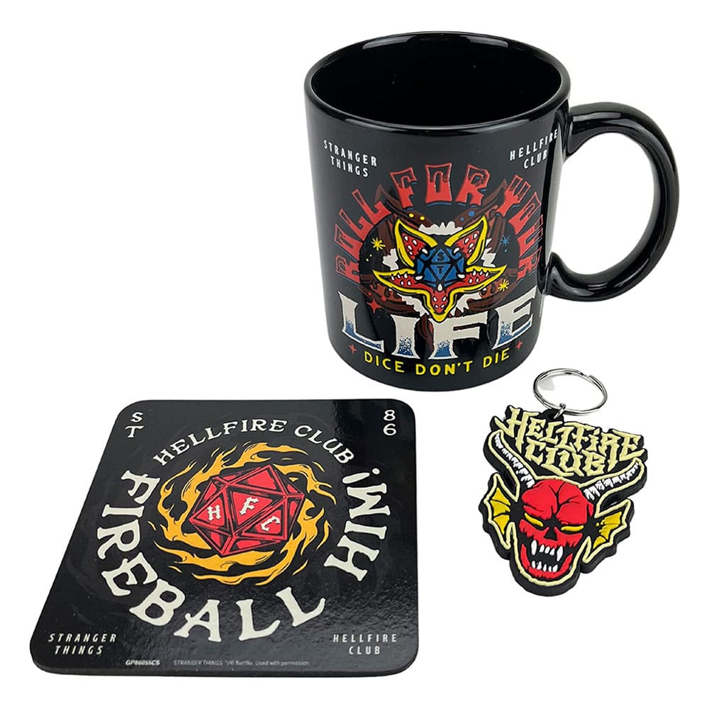 Stranger Things-Set aus Tasse, Untersetzer und Schlüsselanhänger Hellfire
