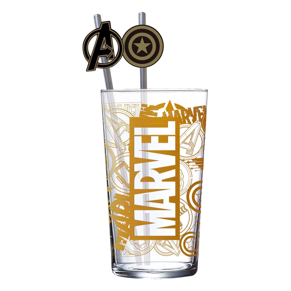 Marvel Glass Tumbler with Straws Logo & Avengers 485 ml