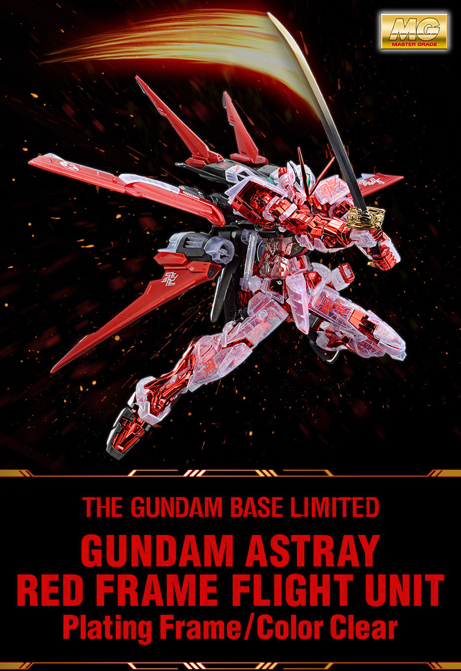 MG 1/100 Gundam Base Limited Gundam Astray Flugeinheit mit rotem Rahmen, plattierter Rahmen / klare Farbe