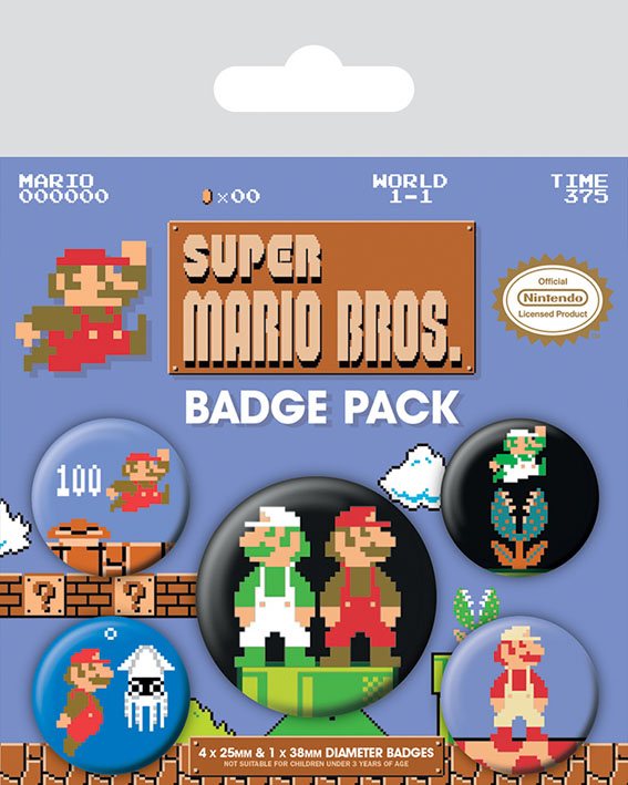 Super Mario Bros. Ansteckknöpfe im 5er-Pack