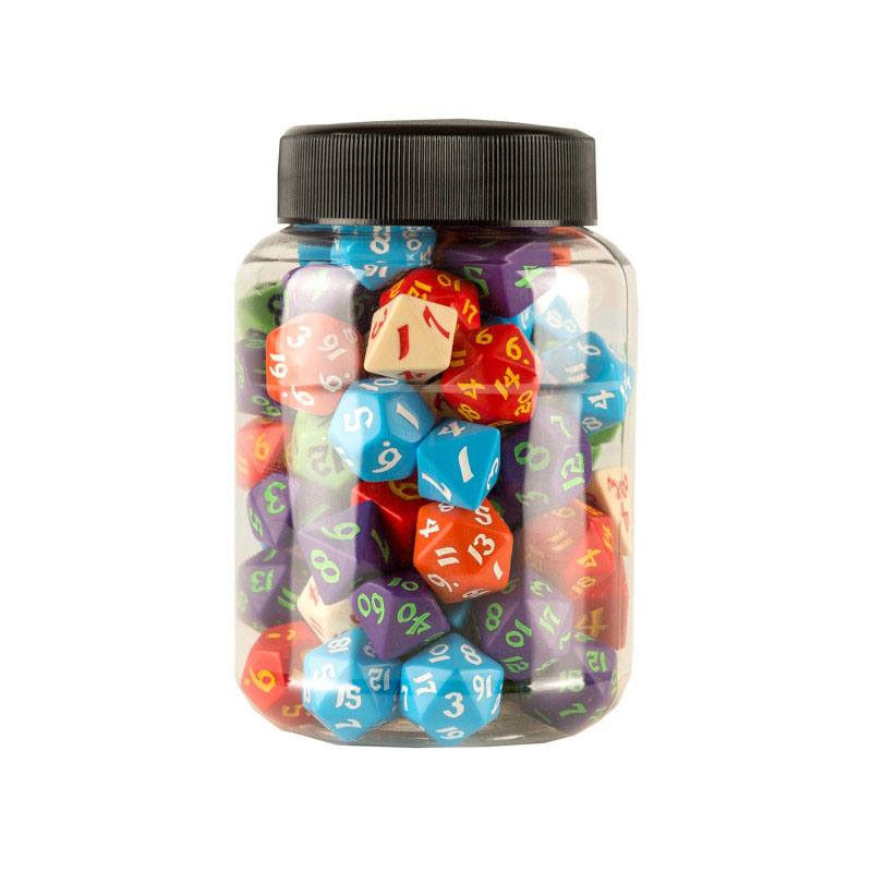 Rundes Glas mit klassischen RPG-Würfeln (80)