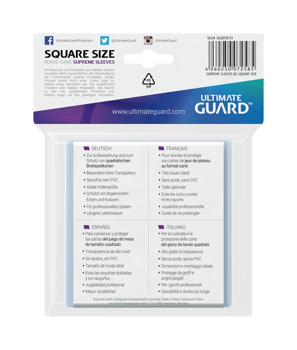 Ultimate Guard Supreme Hüllen für Brettspielkarten, quadratisch (50)