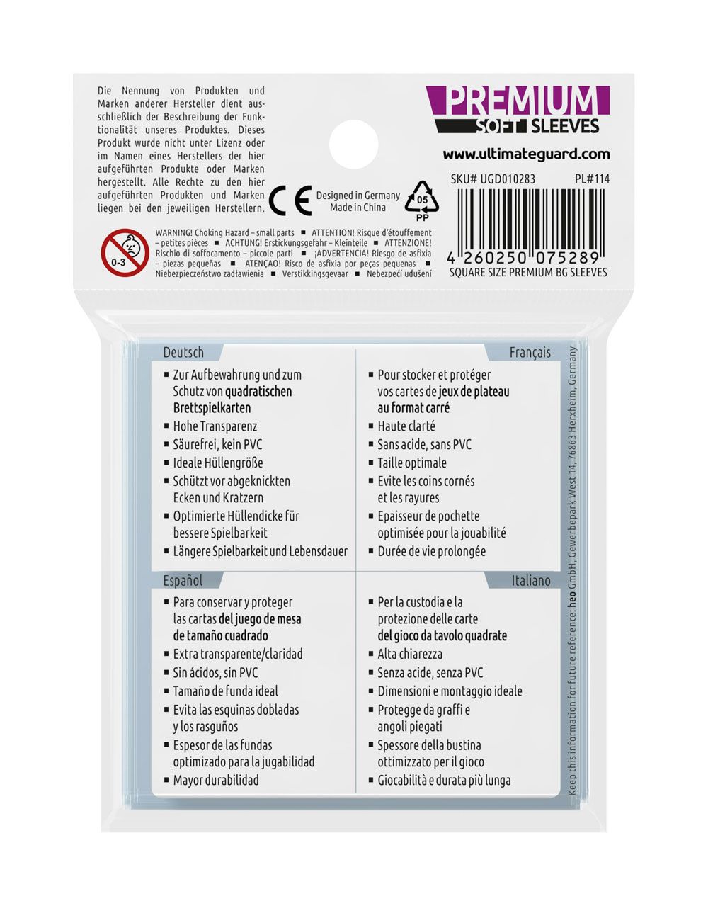 Ultimate Guard Premium Soft Sleeves für Brettspielkarten, quadratisch (50)