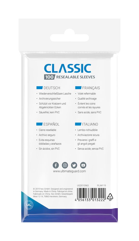 Ultimate Guard Classic Sleeves wiederverschließbar, Standardgröße, transparent (100)