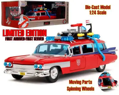 GHOSTBUSTERS - TRANSFORMERS - ECTO-1 x OPTIMUS PRIME - LIMITED EDITION - 1:24 DIE-CAST MODEL