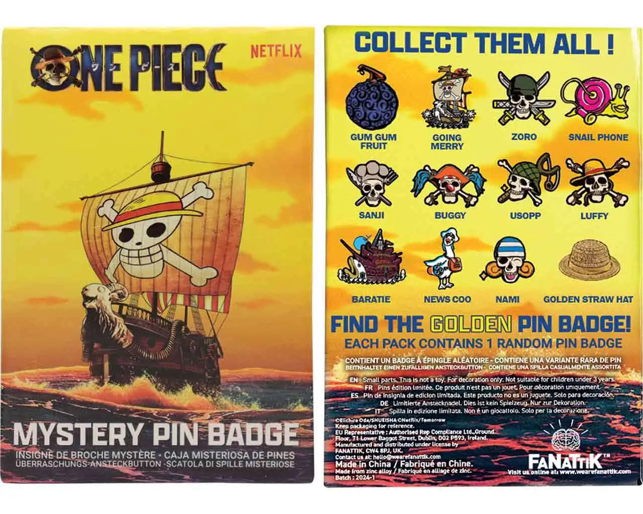 ONE PIECE - MYSTERY PIN BADGE - DISPLAY OF 12 BLIND BOXES