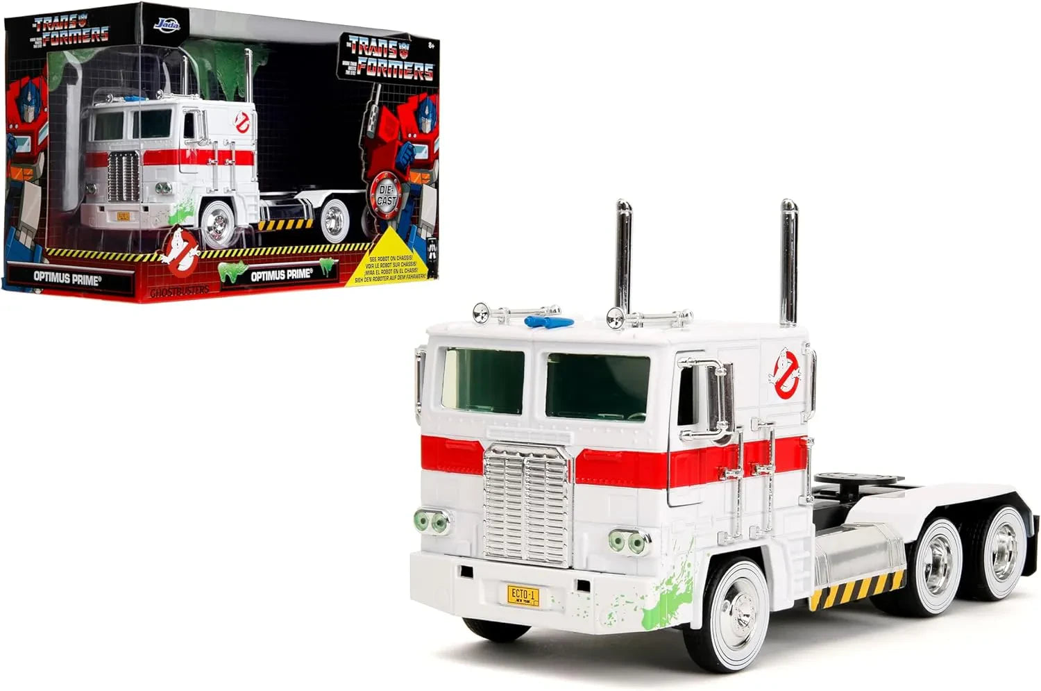TRANSFORMERS G1 GHOSTBUSTERS - OPTIMUS PRIME x ECTO-1 - 1:24 DIE-CAST MODEL