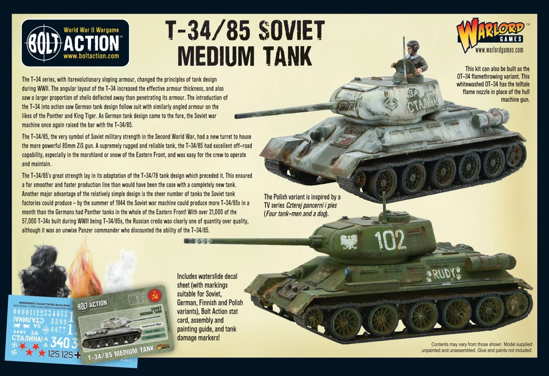 BOLT ACTION T34/85 MEDIUM TANK