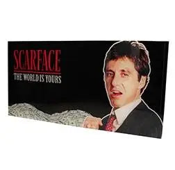 SCARFACE THE WORLD IS YOURS BLACK BACKGROUND 60x30 CM GLASS POSTER