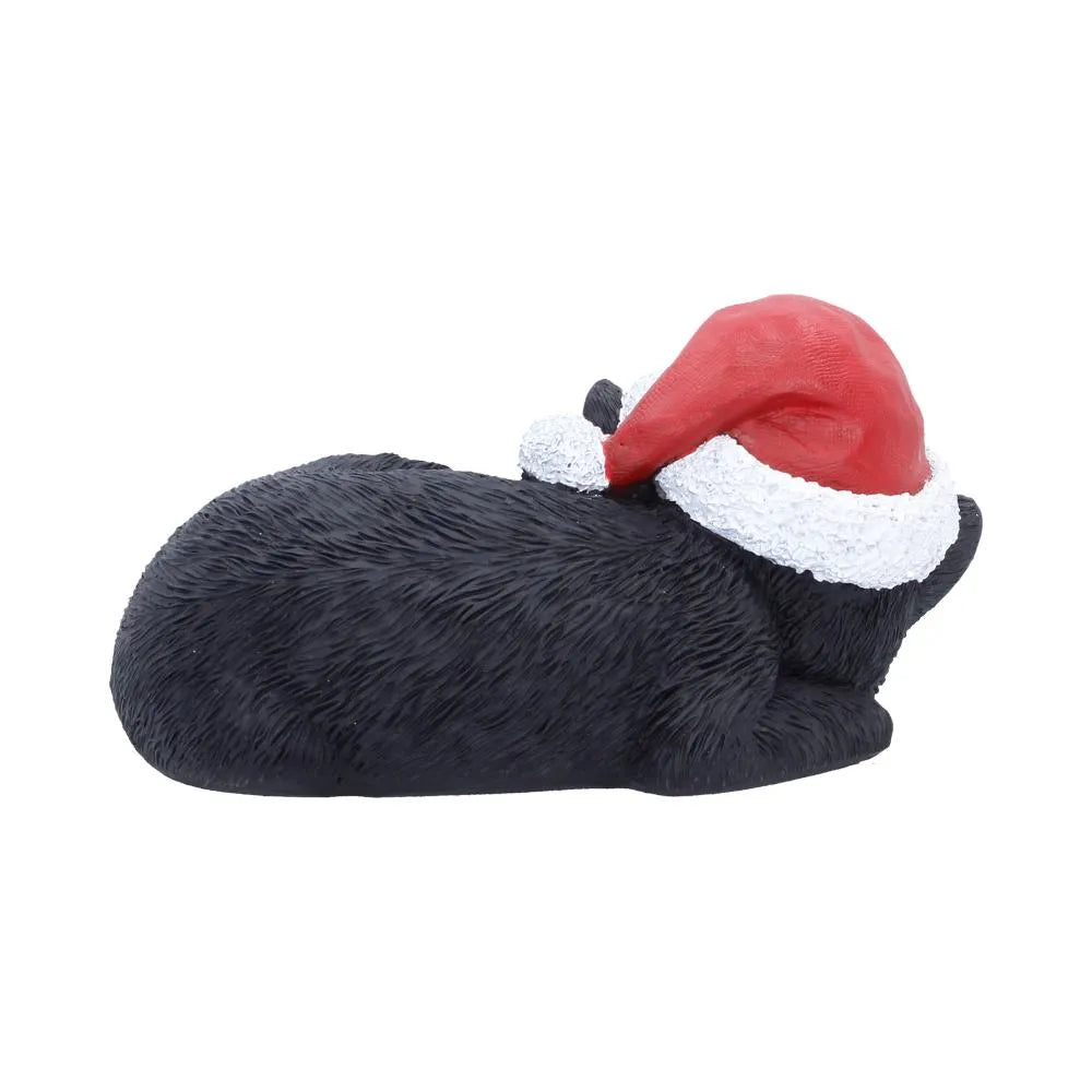 BLACK CAT SLEEPING WITH SANTA HAT FIGURE
