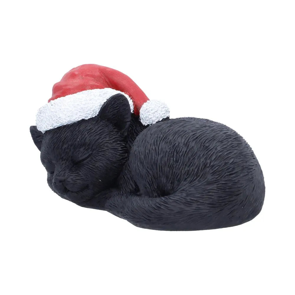 BLACK CAT SLEEPING WITH SANTA HAT FIGURE