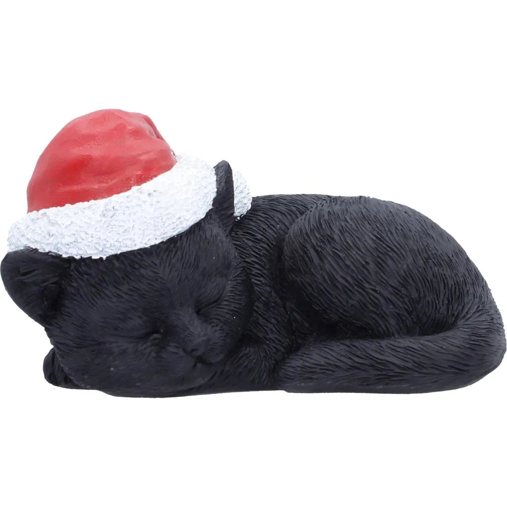 BLACK CAT SLEEPING WITH SANTA HAT FIGURE