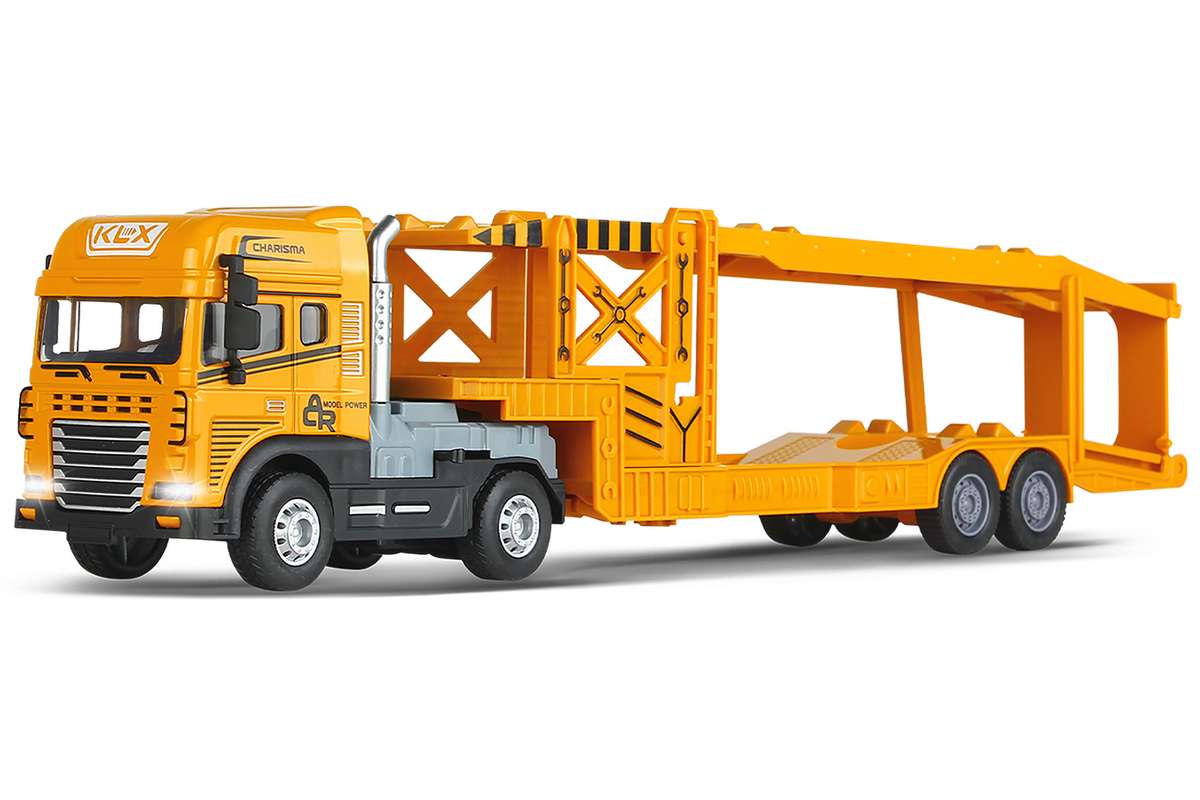 Die-cast truck with auto trailer, light & sound