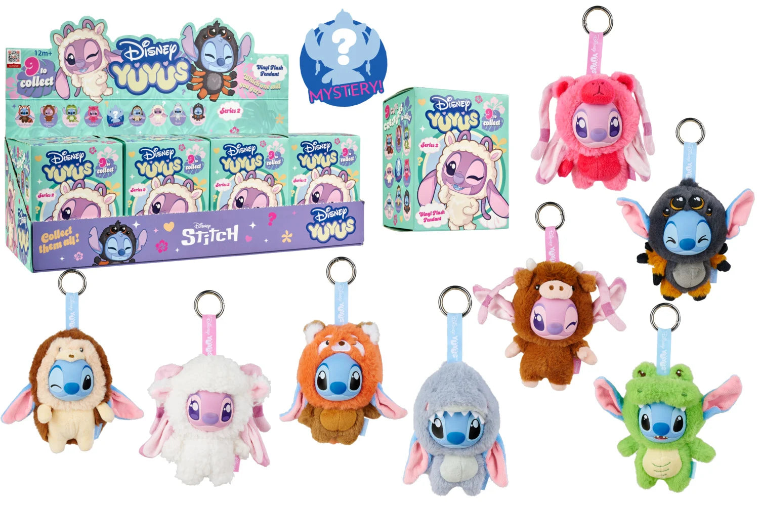 STITCH & ANGEL - Display of 8 Keychains YUYUS 12cm - 8 Models Wave 2