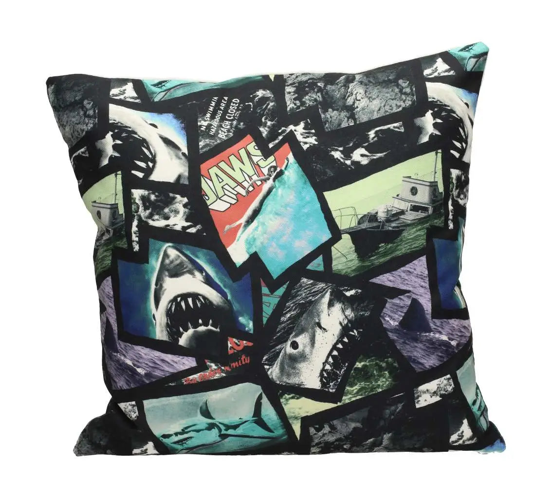 JAWS POSTER COLLAGE SQUARE CUSHION