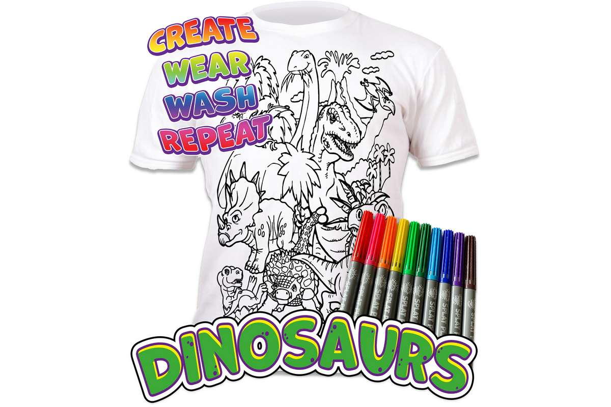 T-shirt 5-6 år dinosaurus m/10 tuscher ass.