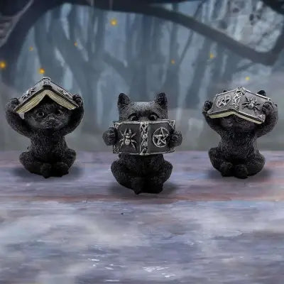 THREE WISE WITCHY BLACK SPELL CATS