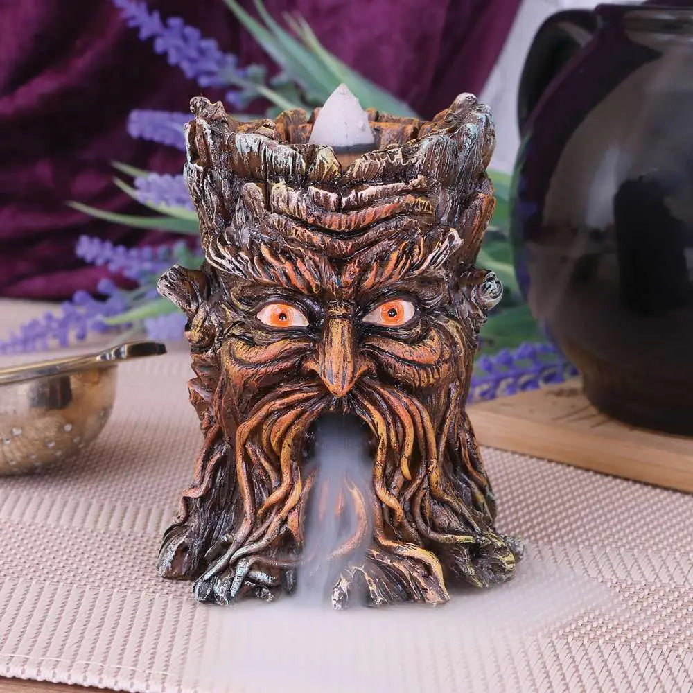 GREEN MAN TREE SPIRIT AGED OAK BACKFLOW INCENSE BURNER