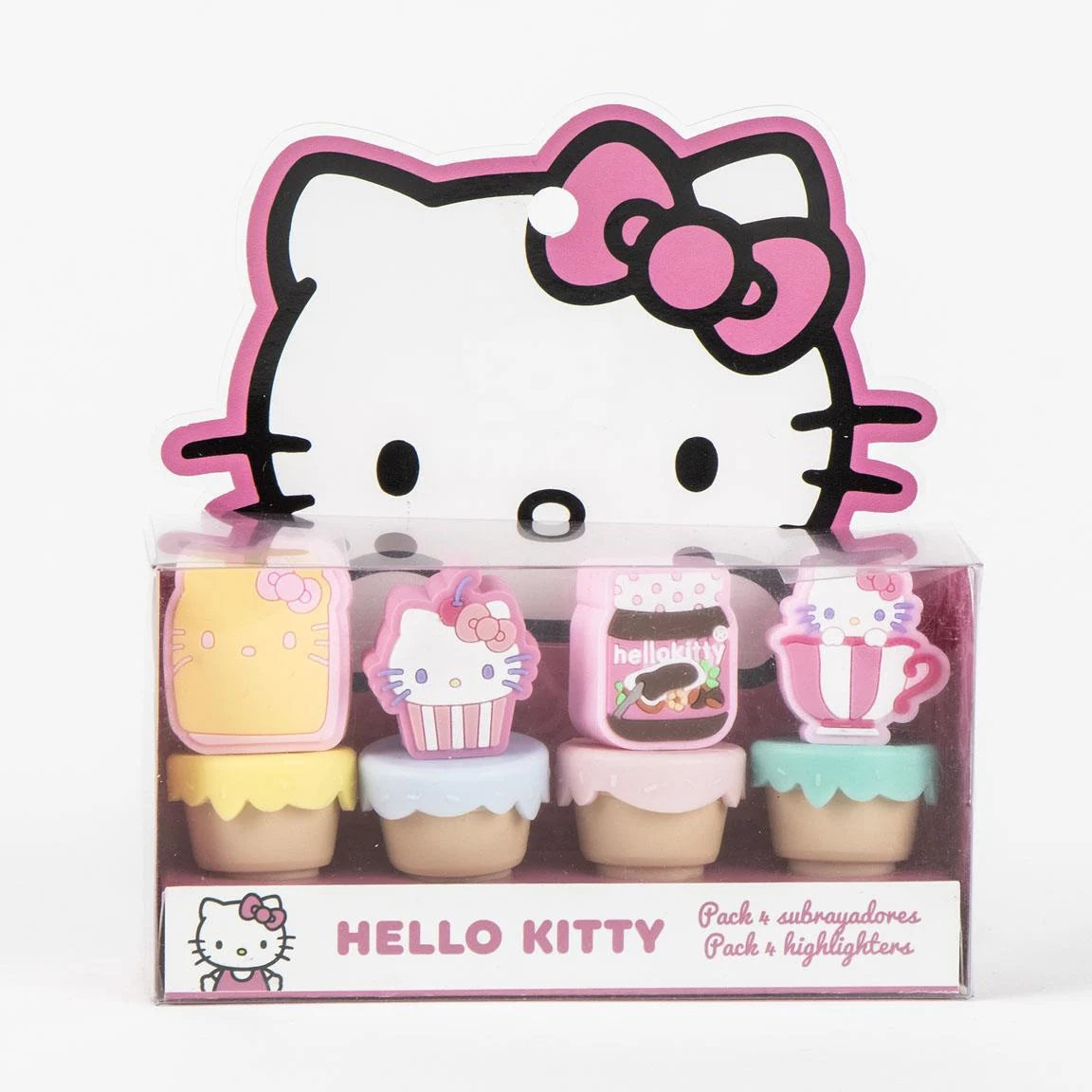 HELLO KITTY - Pack of  4 mini Highlighters "food"