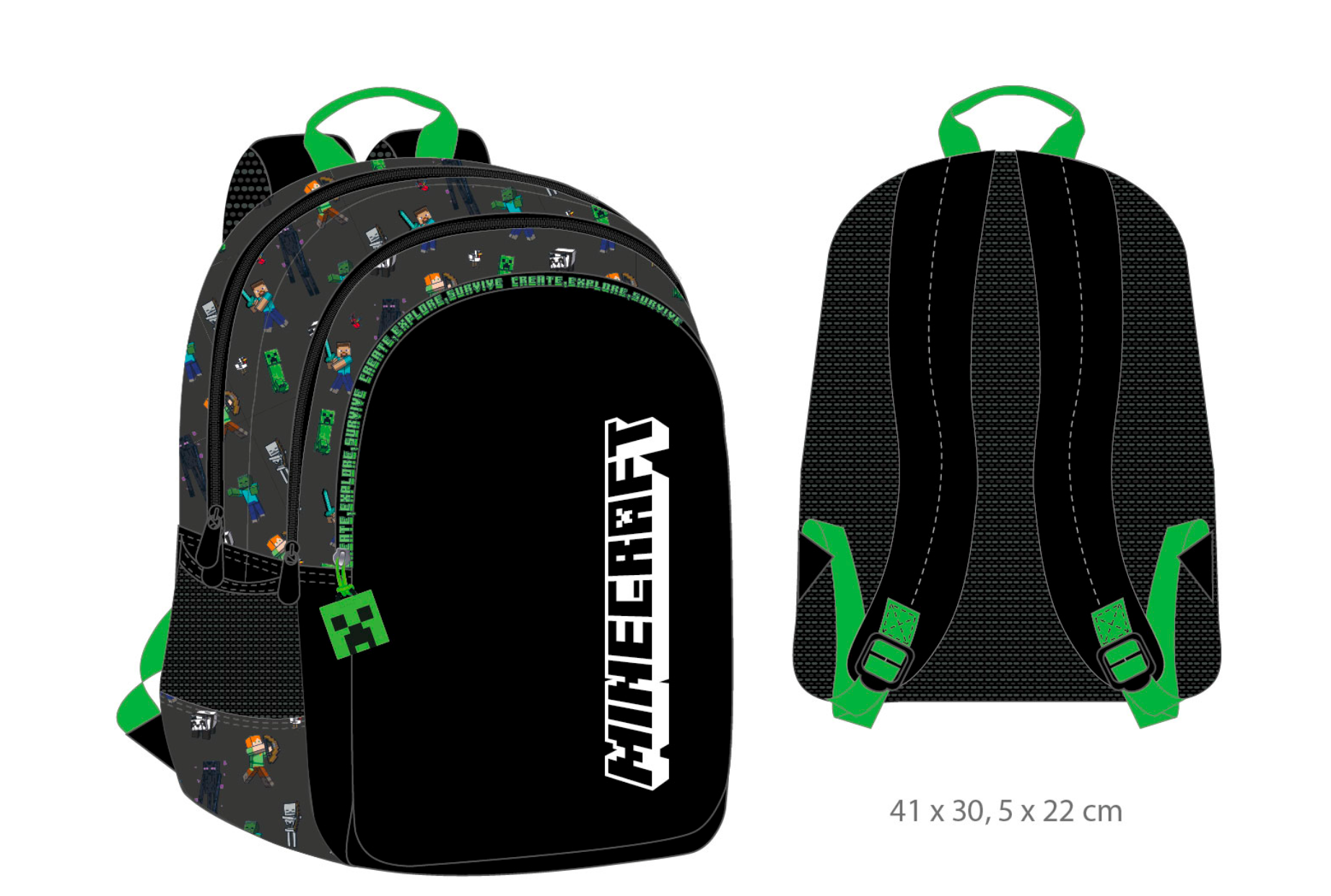 MINECRAFT - 3 Compartments BackPack '41x30x22cm'