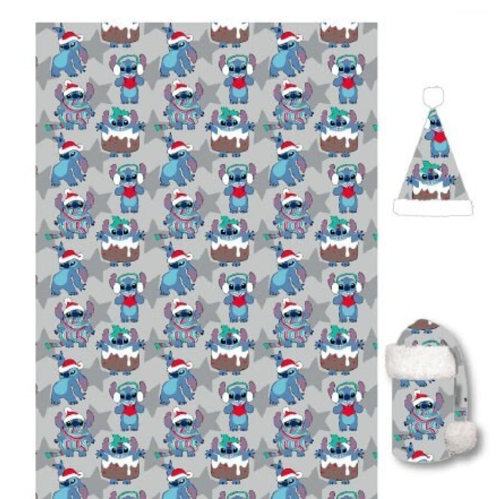 LILO & STITCH - Flanel Blanket 110x140cm + Hat - Christmas Stitch