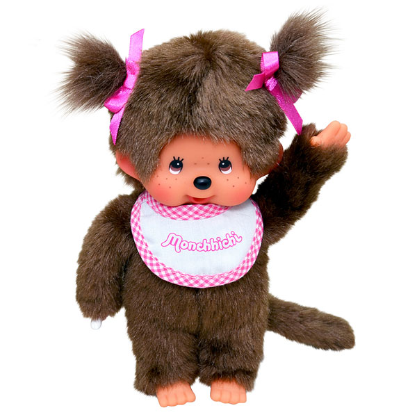 MONCHHICHI - Rosa-weißes Lätzchen für Mädchen - Plüsch 20 cm