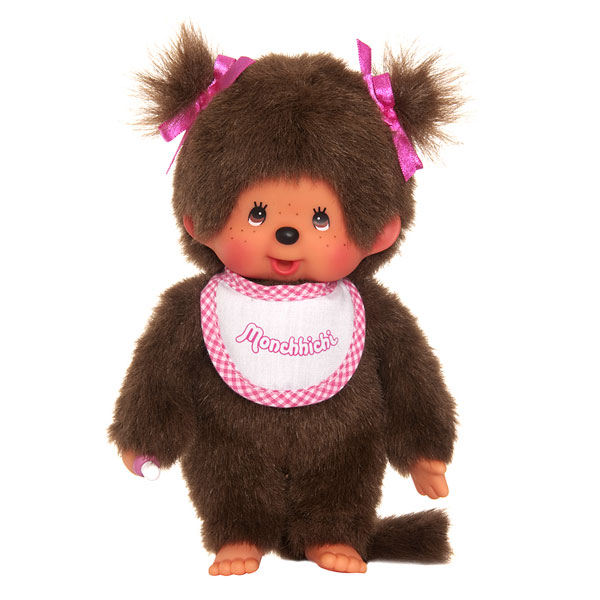 MONCHHICHI - Rosa-weißes Lätzchen für Mädchen - Plüsch 20 cm