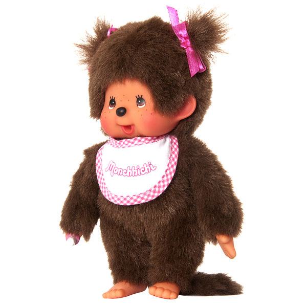 MONCHHICHI - Rosa-weißes Lätzchen für Mädchen - Plüsch 20 cm