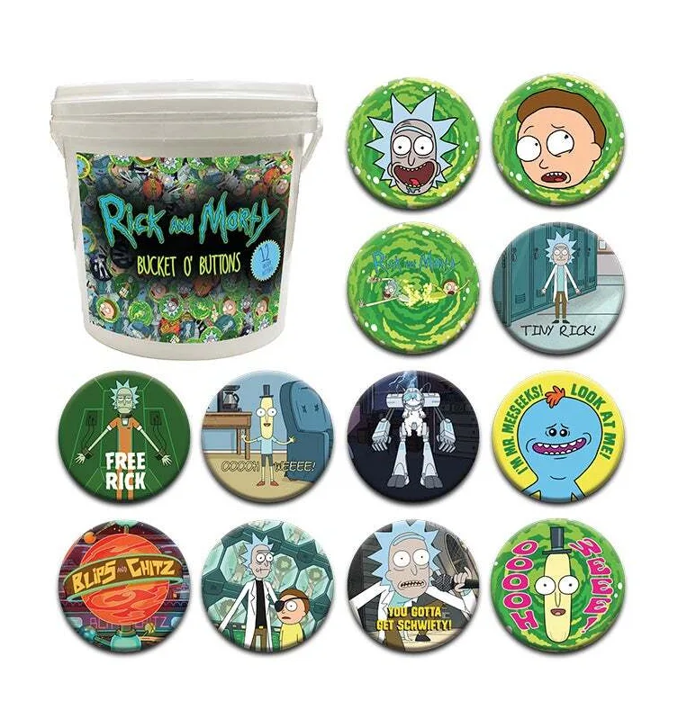 RICK AND MORTY - Bucket of Buttons 144 Pieces 3.2cm