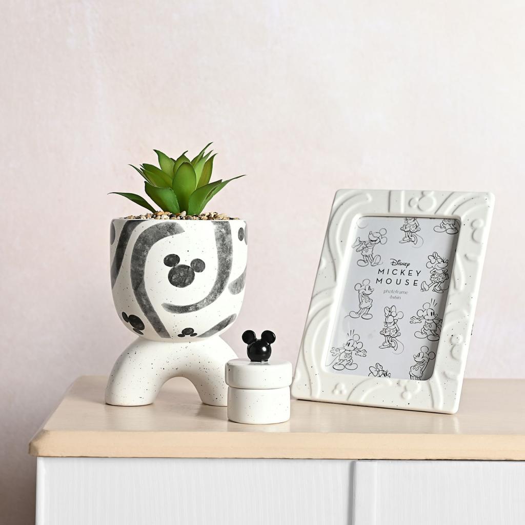 MICKEY - Shapes - Black&White - 3D Planter with Faux Plant