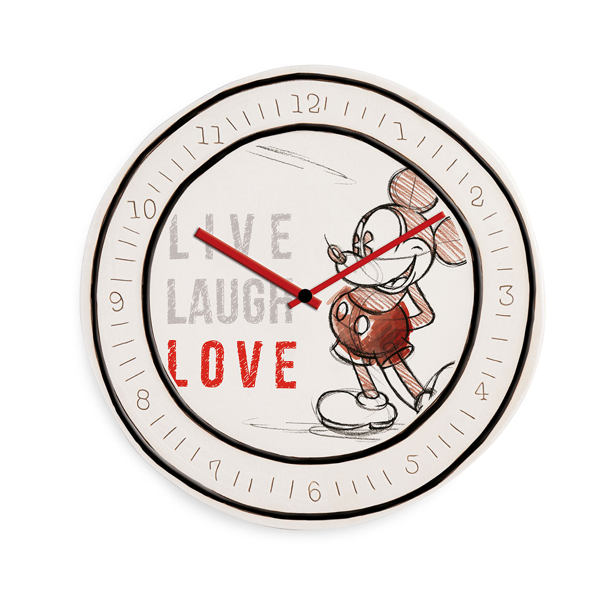 DISNEY - Clock Mickey LIVE LAUGH LOVE - 25cm - Red