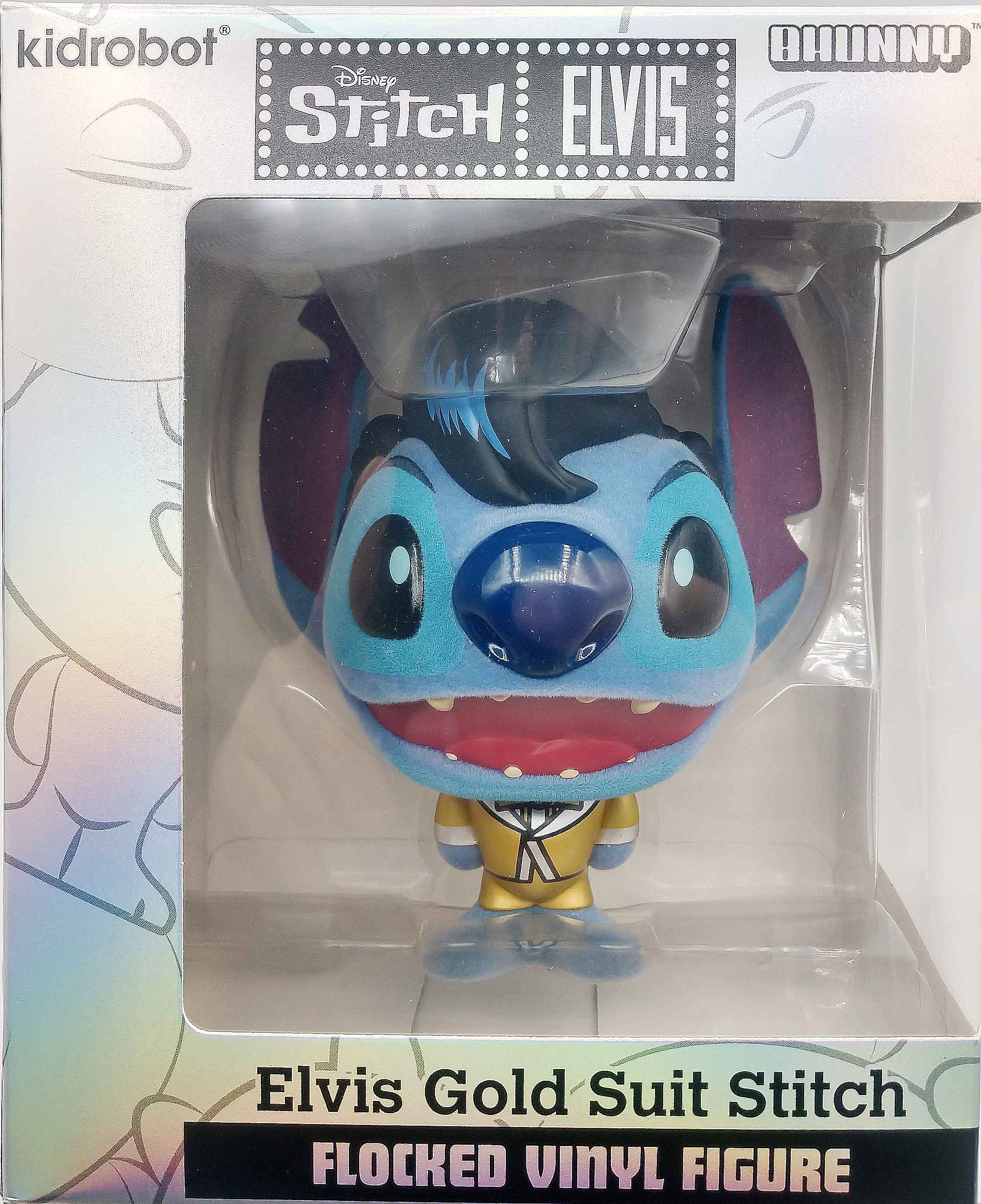 STITCH - Elvis Gold Suit - Bhunny Flocked Vinyl Figure - 10cm