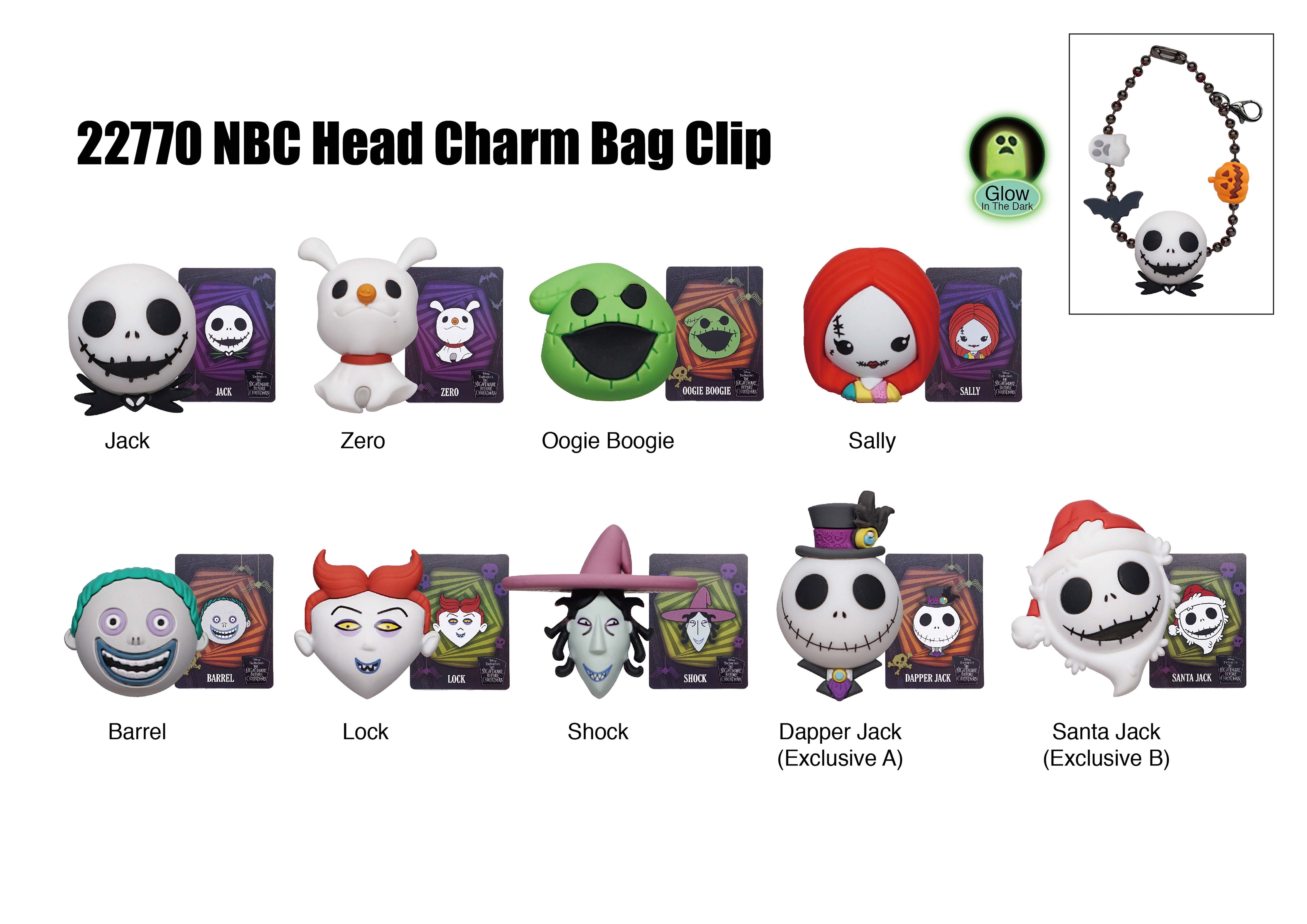 NIGHTMARE BEFORE CHRISTMAS - Charm Bag Clip (Display 24 Pcs)