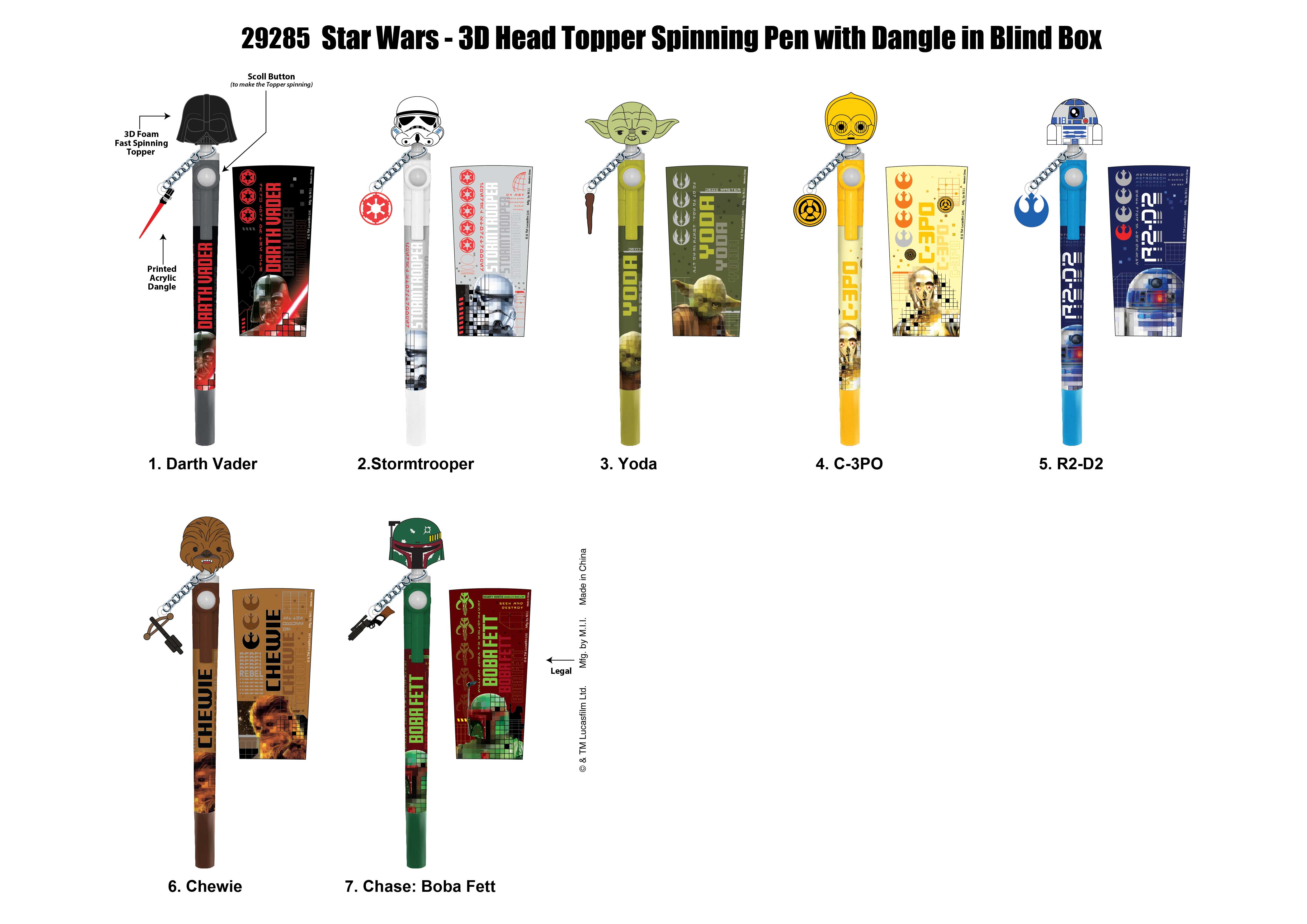 STAR WARS - 3D Head Topper Spinning Pen (Display of 16 pcs)