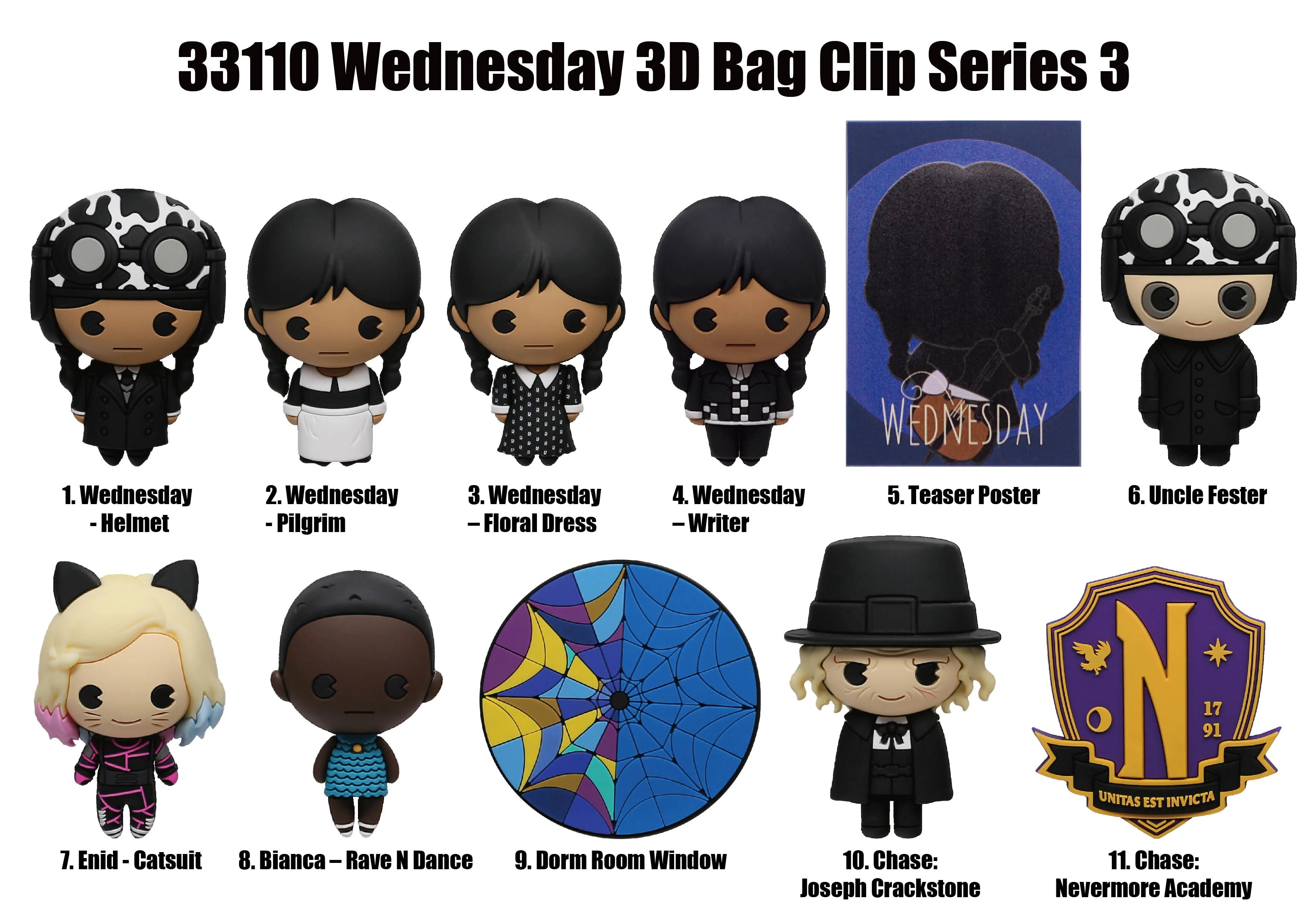 WEDNESDAY - Series 3 - 3D Foam Bag Clip (Display 24 Pcs)