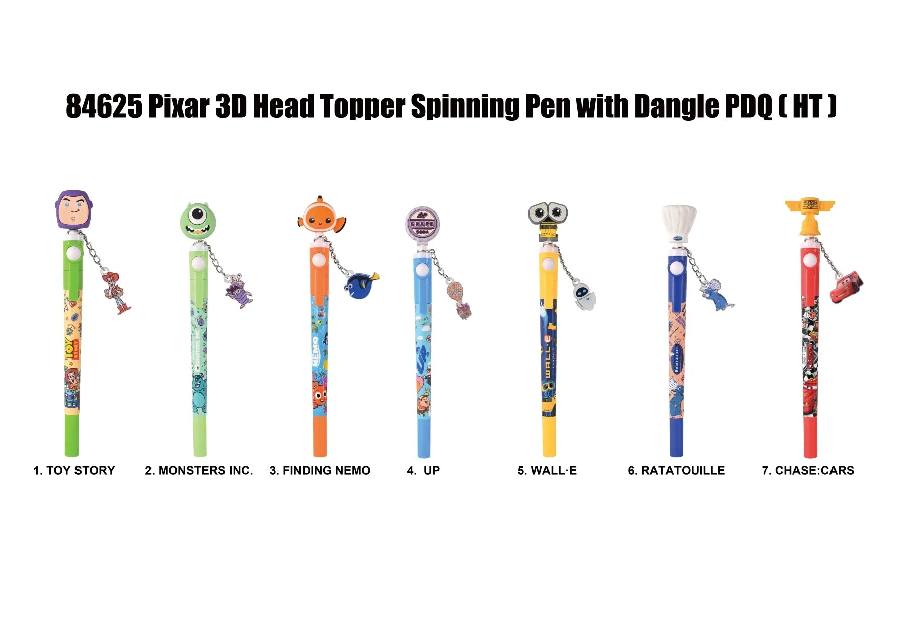PIXAR - 3D Head Topper Spinning Pen (Display of 12 pcs)