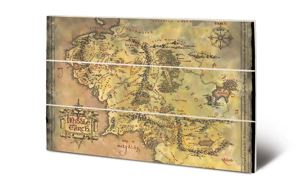 LORD OF THE RING - Middle Earth Map - Wood Print 20x29.5cm