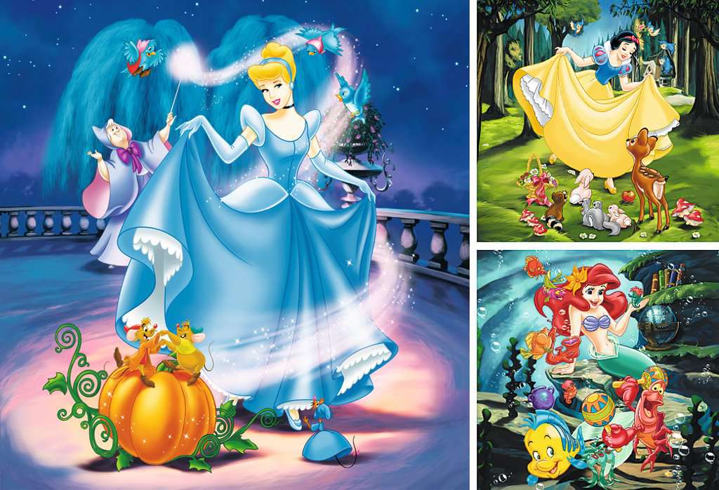 DISNEY PRINCESS - Snow White, Cinderella, Ariel - 3 Puzzle 49P