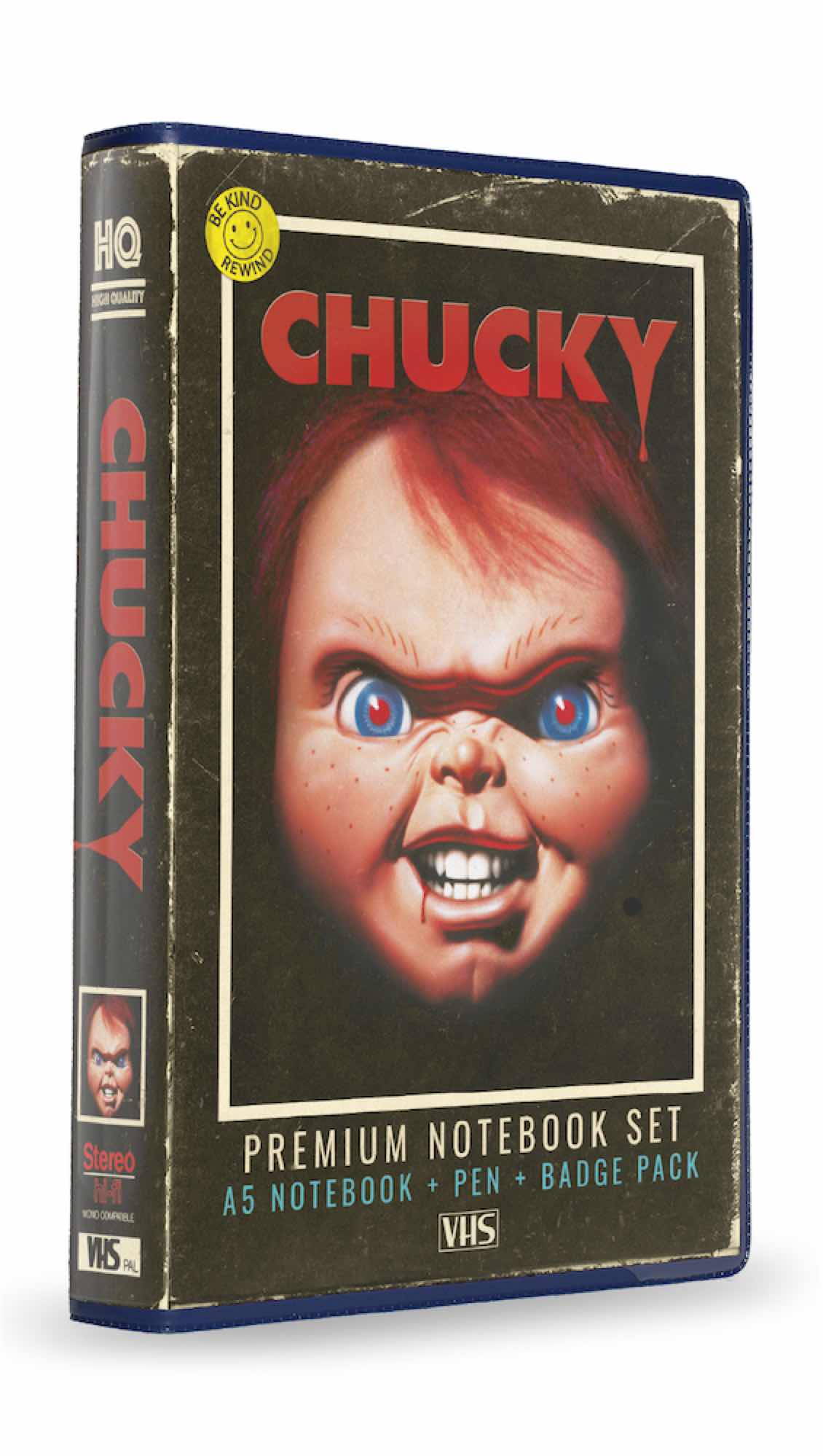 CHUCKY - Set VHS - Briefpapier-Set (Notizbuch, Anstecker und Stift)