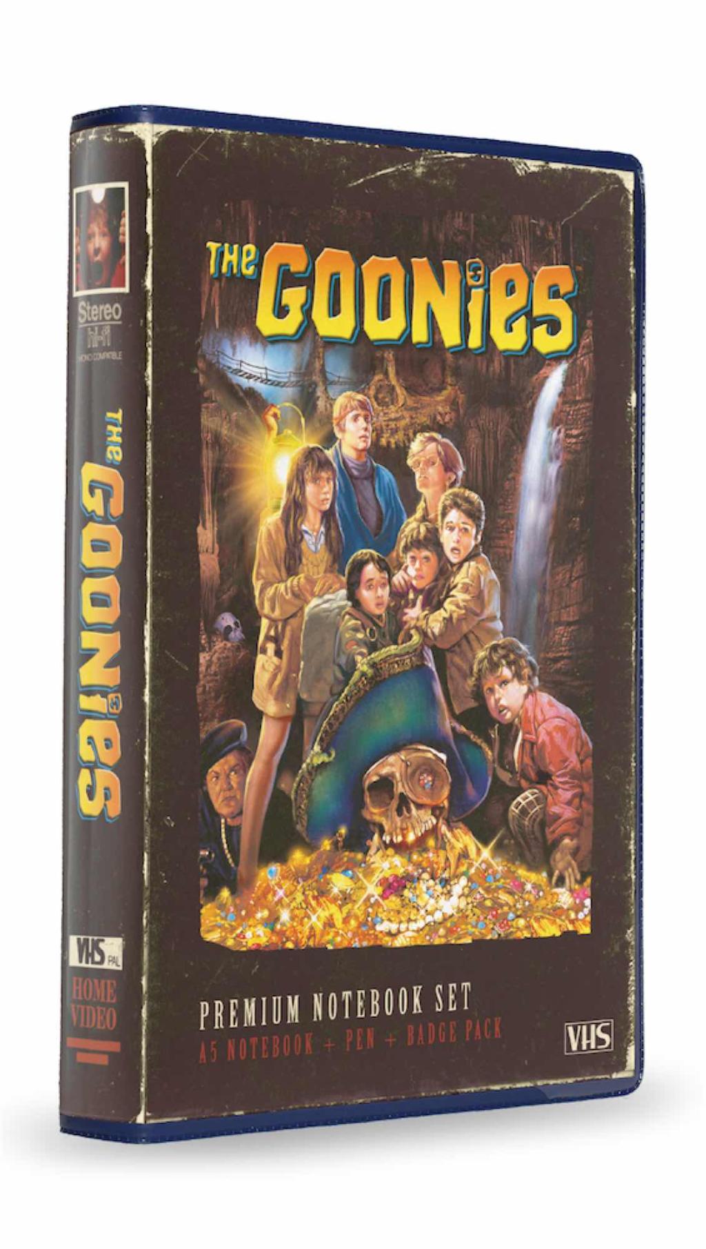 THE GOONIES - Set VHS - Briefpapier-Set (Notizbuch, Anstecker und Stift)