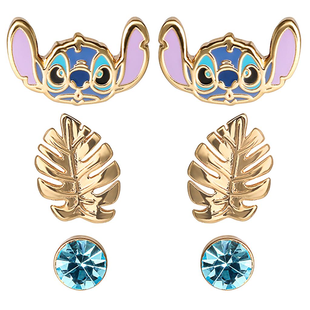STITCH - Blue & Gold - 3 Pairs of Studs Earrings - Brass Plated